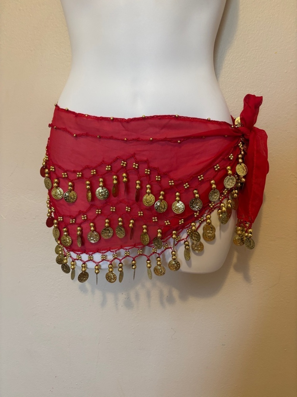Zumba Fitness Red Mini Hip Scarf with Gold Coins
